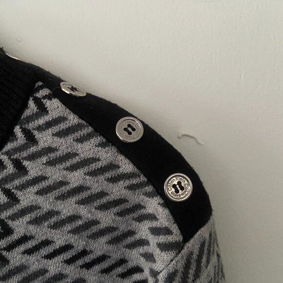 Vintage Calvin Klein Black Grey Striped Diagonal Acrylic Sweater Women's Size XL - Picture 4 of 7